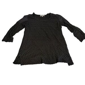 Closet Full Womens Black Chevron Crochet Knit Tunic Top Long Sleeve Scoop Neck L
